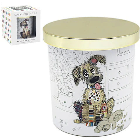Bug Art Cashmere and Silk Hand Poured Scented Boutique Candle Dog Pattern Gift