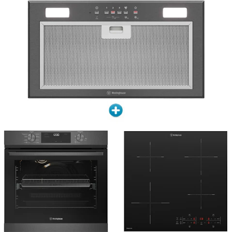 Westinghouse 600mm Multi-Function 8 Oven with Air Fry with Powerlite Induction Cooktop and Integrated Rangehood