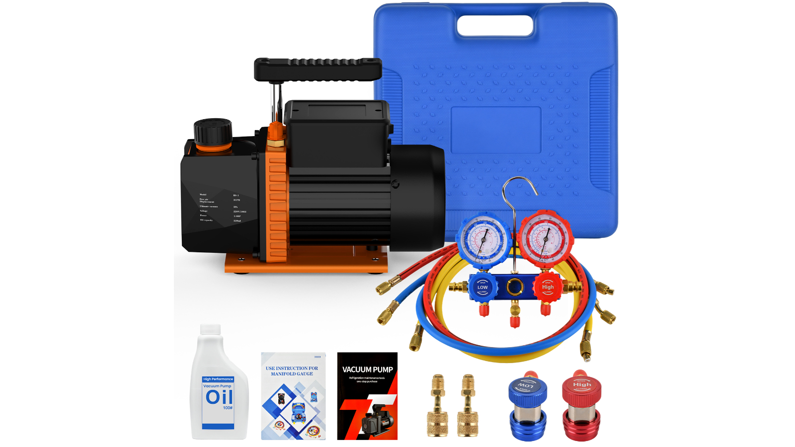 Advwin Single Stage Vacuum Pump, 3-Way AC Manifold Gauge Set for HVAC