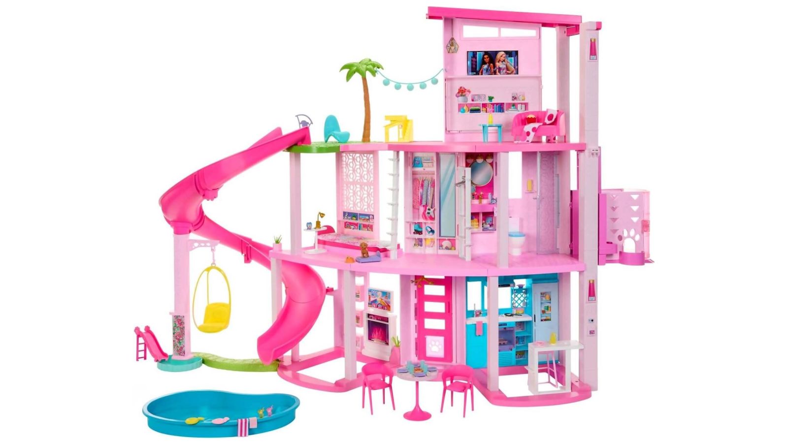 Barbie Dreamhouse 75+ Pieces Pool Party Doll House With 3 Story Slide - Mattel