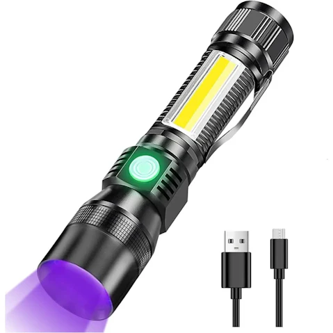 Vikus 7 Modes Waterproof Rechargeable UV Light Flashlight Torch