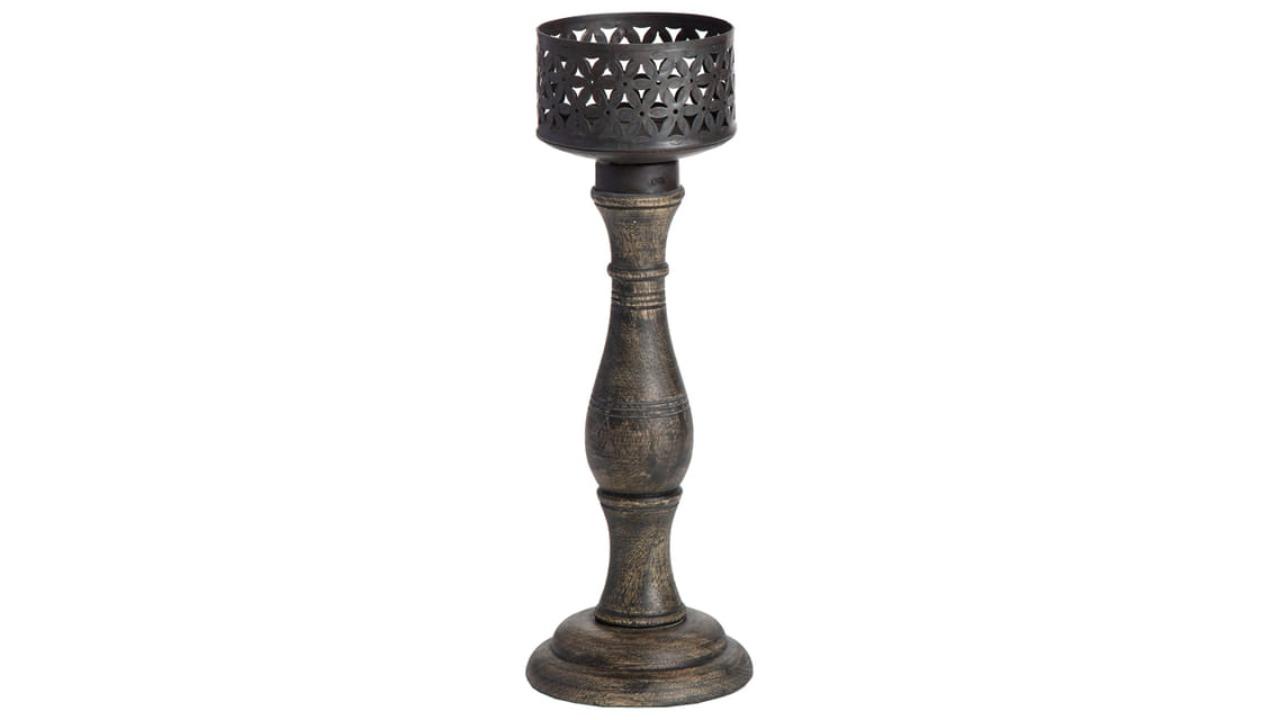 High St Black Handcrafted Ornate Baroque Pillar Candle Holder - 35cm