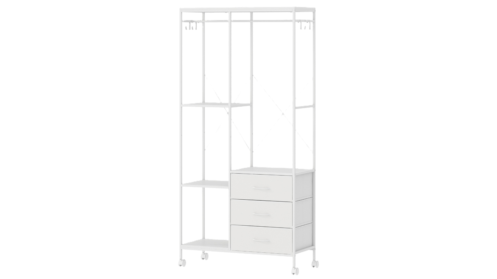 Advwin White Open Wardrobe with Hanging Rack
