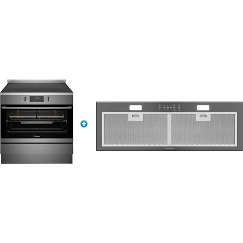 Westinghouse 900mm Pyrolytic Induction Freestanding Oven with AirFry plus Integrated Rangehood Package