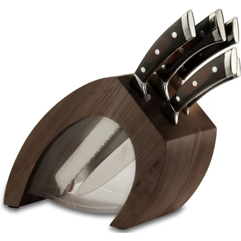 Bugatti Virgola Knives Block with Pakka Knives - Tobacco