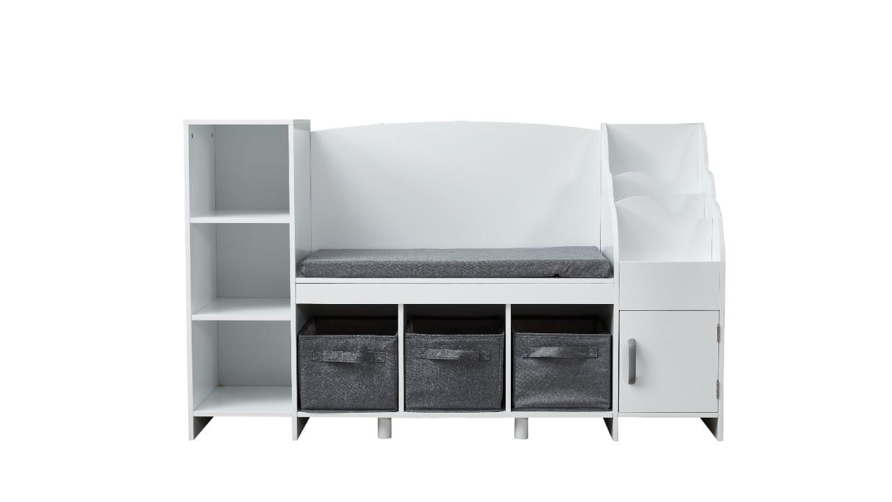 All 4 Kids Theodore White Book Case with Storage and Cushion