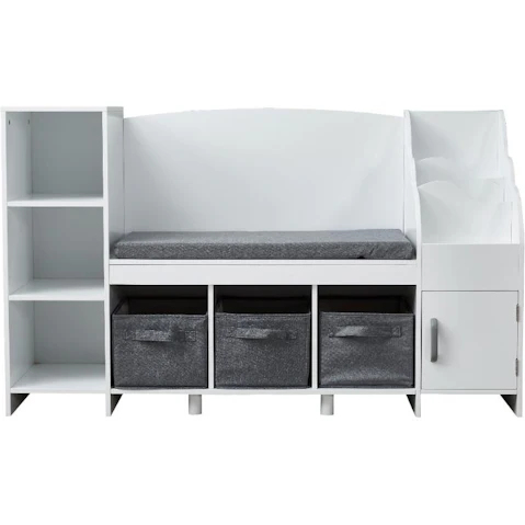All 4 Kids Theodore White Book Case with Storage and Cushion