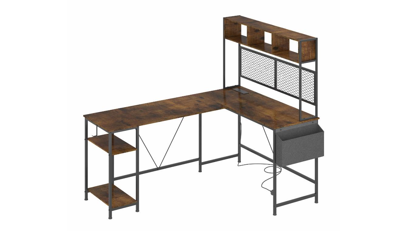 Advwin L-Shaped Gaming Reversible Computer Corner Desk - Walnut