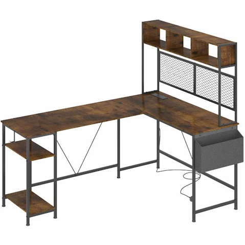 Advwin L-Shaped Gaming Reversible Computer Corner Desk - Walnut