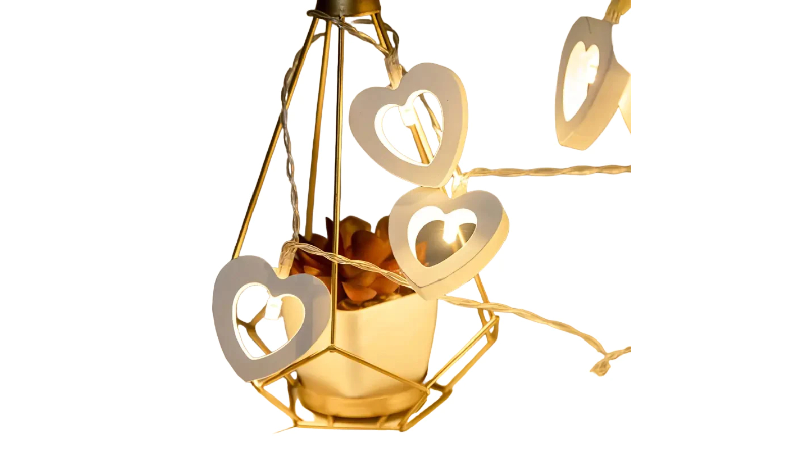 TM Romantic LED Heart Shaped Wooden String 10 Light Battery Power - Warm White