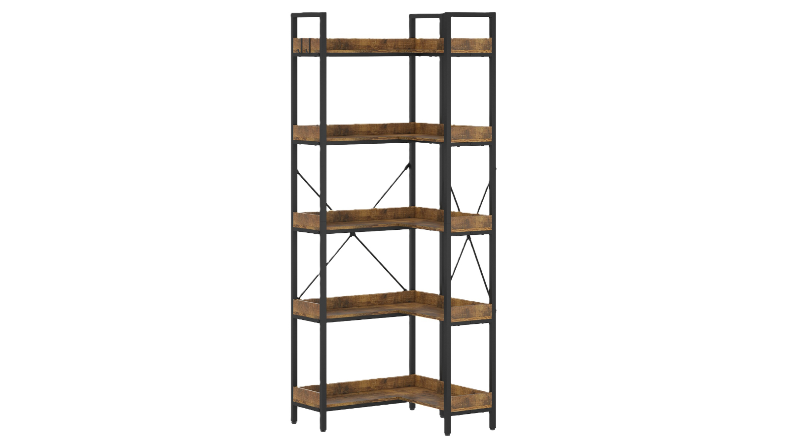 Advwin 5-Tier L-Shaped Freestanding Corner Bookshelf - Walnut