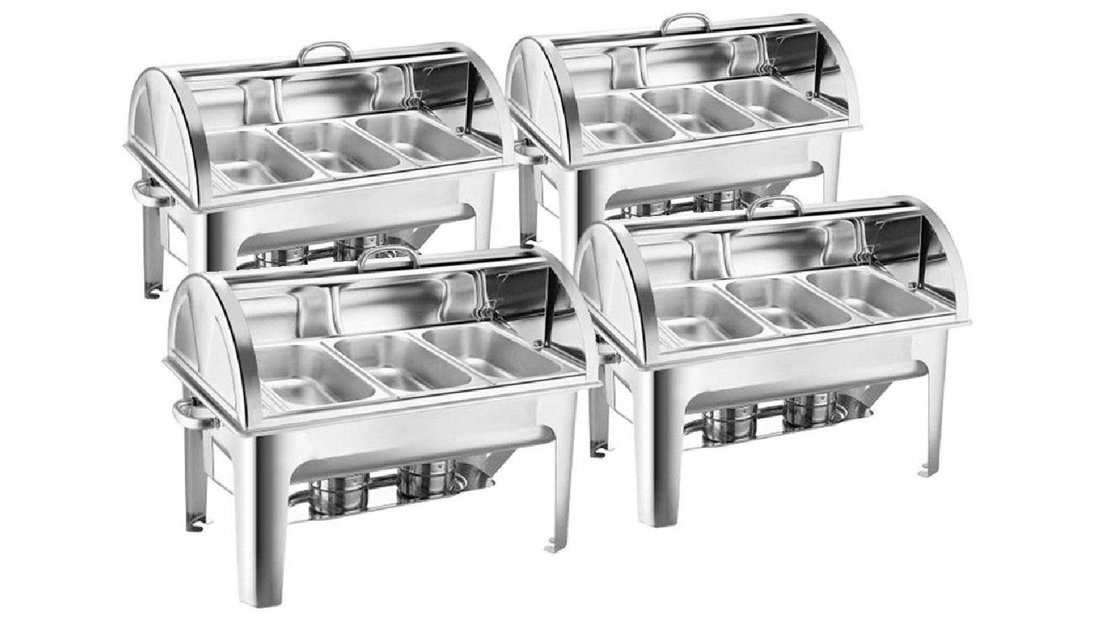 SOGA 4X 3L Triple Tray Stainless Steel Roll Top Chafing Dish Food Warmer