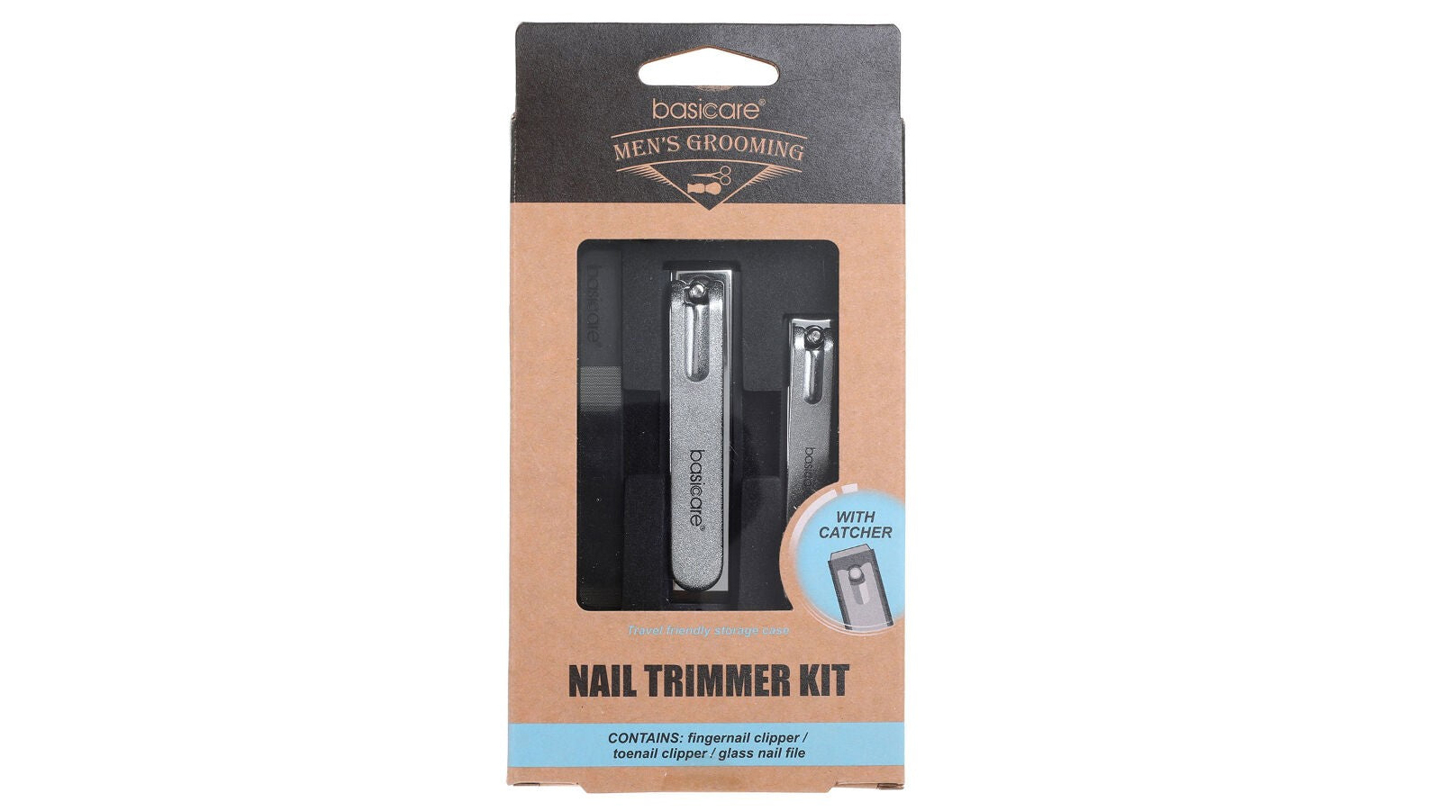 Basicare Mens Manicure Set Nail Clippers with Catcher and Glass File Kit