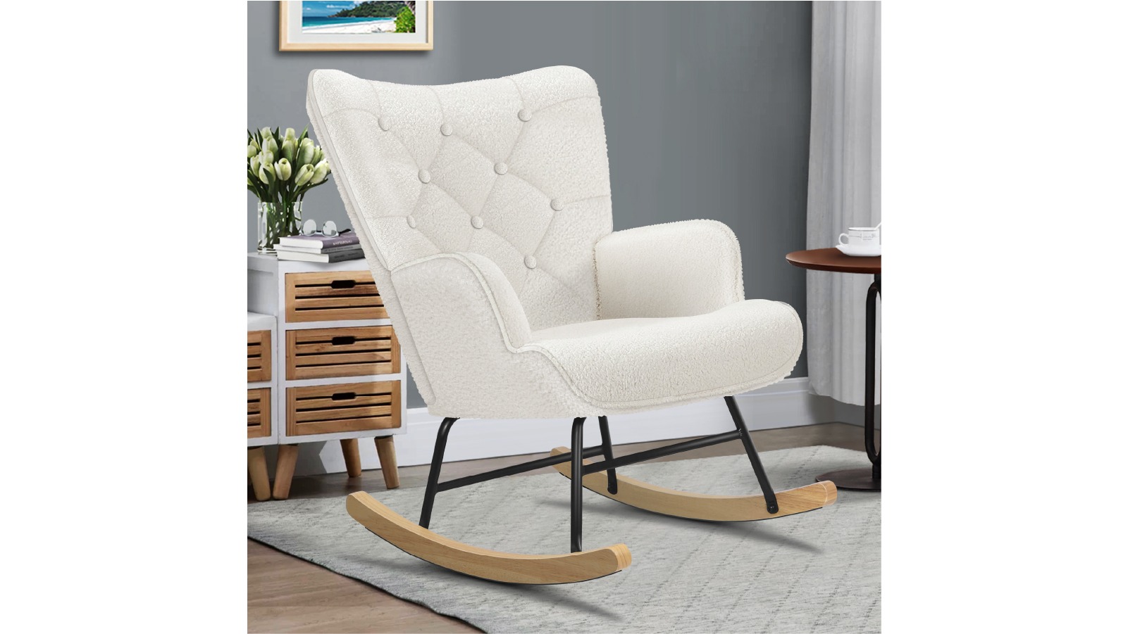 Alfordson Velvet Rocking Chair - White