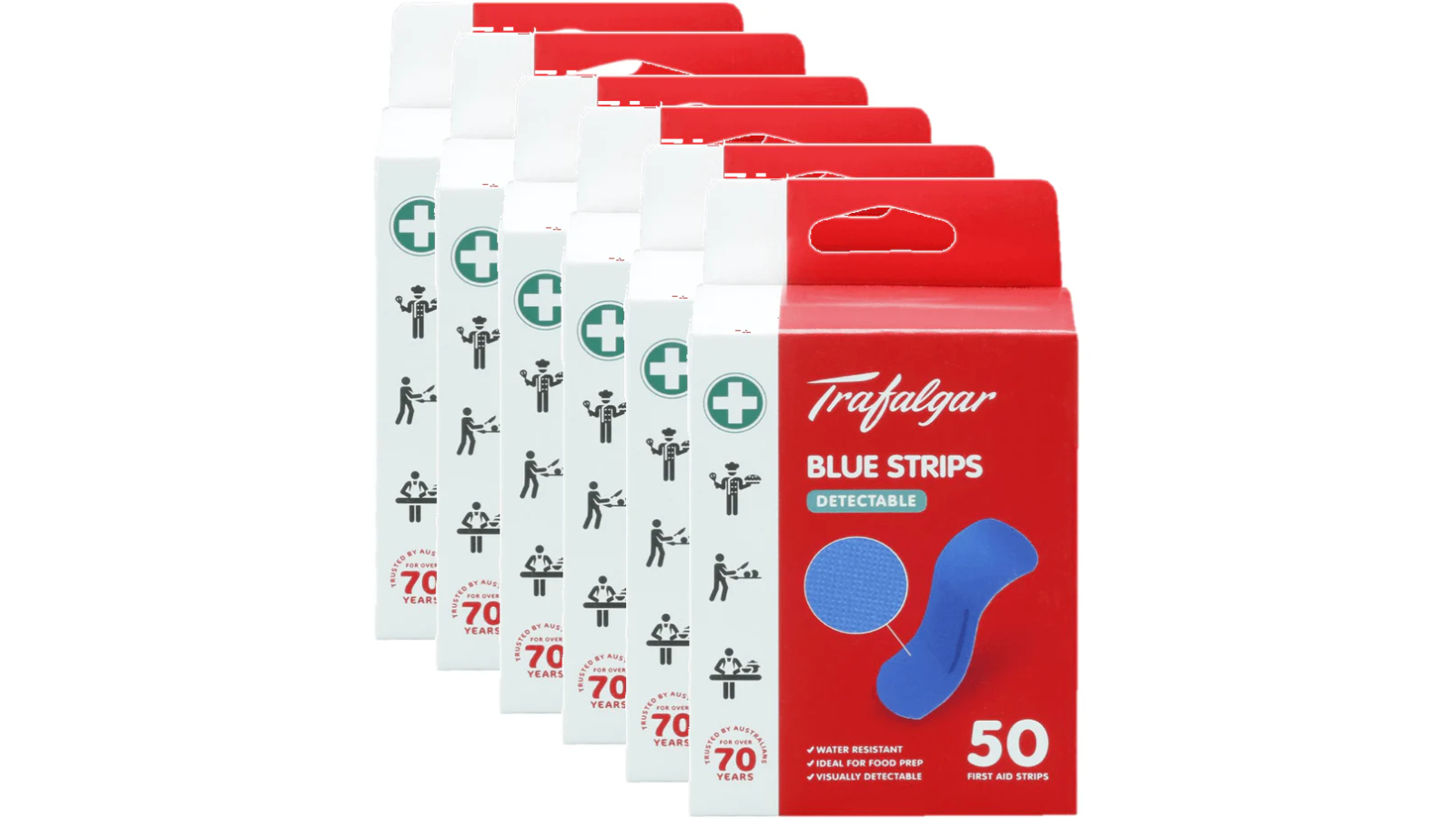 Trafalgar Box of 6 Blue Detectable Strips - 7.6 x 2.5cm
