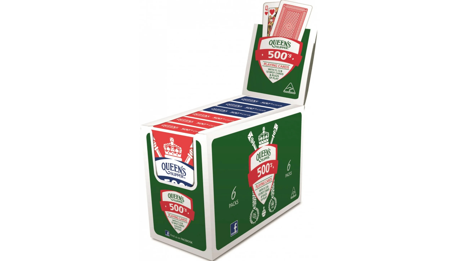 Queens Slipper 6 Decks 500s Playing Card - Blue/Red