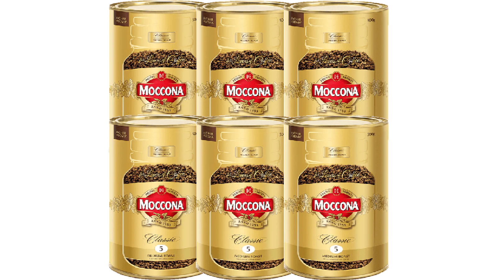 Moccona Pack of 6 Classic Instant Coffee Medium Roast - 500g