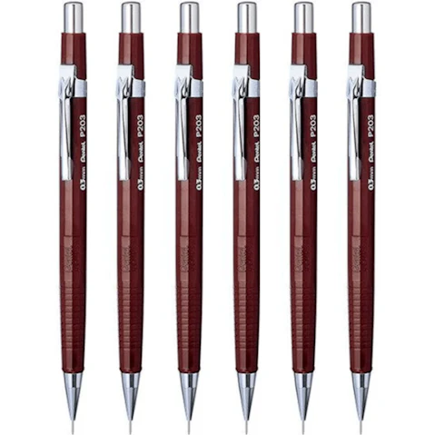 Pentel Pack of 6 P203 Mechanical Drafting Pencil 0.03cm Pacer Premium Metal Tip