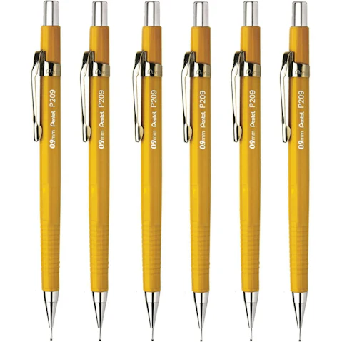 Pentel Pack of 6 P209 Mechanical Drafting Pencil 0.09cm Pacer Metal Tip