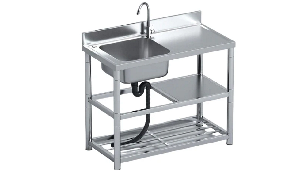 AUPK Commercial Stainless Steel Freestanding Bench and Sink with Pull Out Tap - Right Hand Sink
