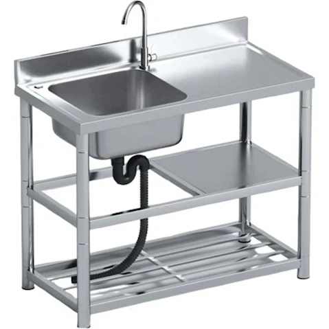 AUPK Commercial Stainless Steel Freestanding Bench and Sink with Pull Out Tap