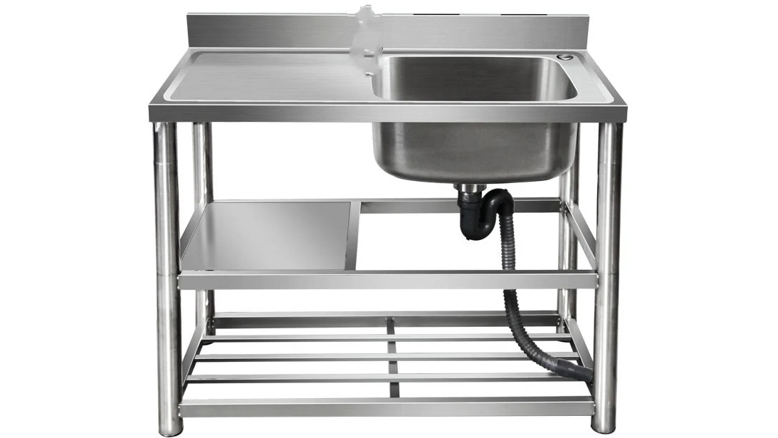 AUPK Commercial Freestanding Stainless-Steel Sink with Pull Out Tap