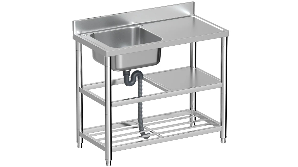 AUPK Commercial Freestanding Stainless-Steel Sink with Bench - Right Hand Sink