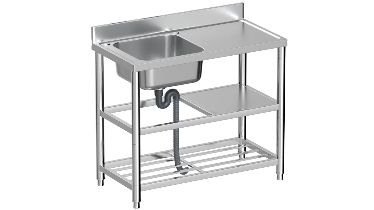 AUPK Commercial Freestanding Stainless-Steel Sink with Pull Out Tap and Left Hand Bowl