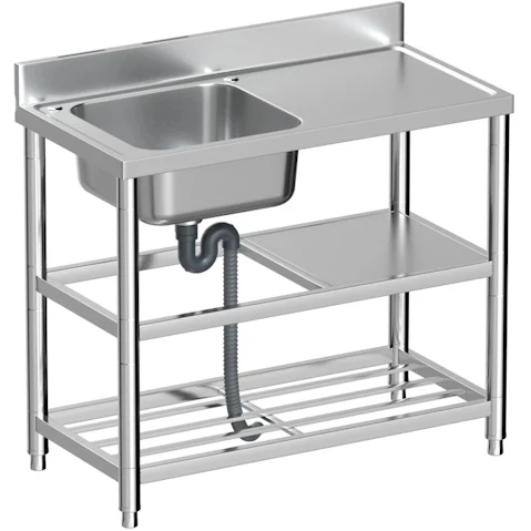 AUPK Commercial Freestanding Stainless-Steel Sink with Pull Out Tap and Left Hand Bowl