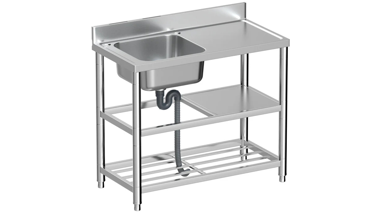 AUPK Commercial Freestanding Stainless-Steel Sink with Bench - Left Hand Sink