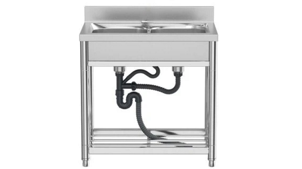 AUPK Commercial Freestanding Stainless Steel Double Sink with Undershelf