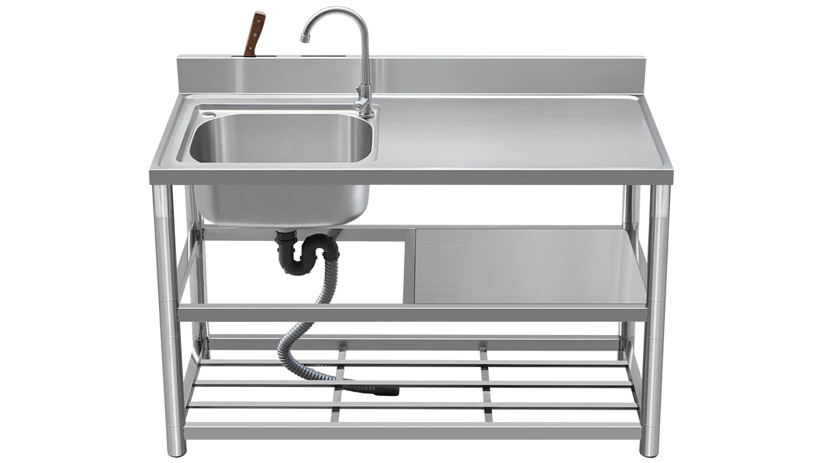AUPK Commercial Freestanding Stainless-Steel Sink with Pull Out Tap and Bench