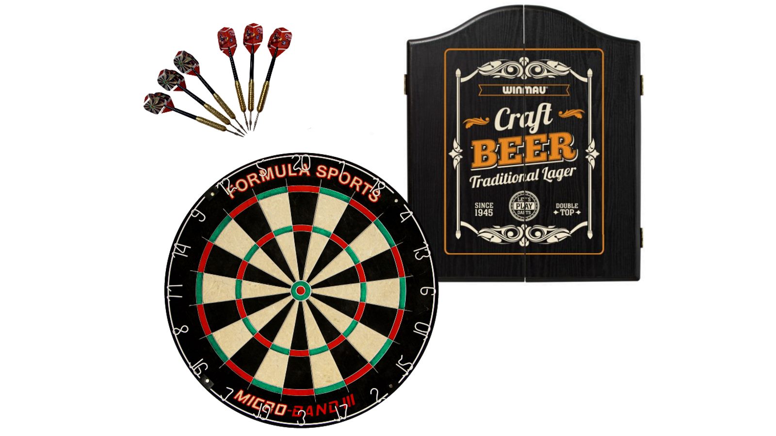 NPC Amusements Micro Band 3 Dart Board + Winmau Craft Beer Black Cabinet + Darts