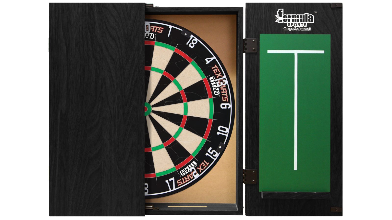 Tex Darts Titan Dart Board + Black Ash Cabinet + Darts