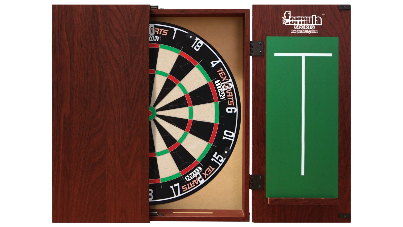 Tex Darts Titan Dart Board + Mahogany Cabinet + Darts