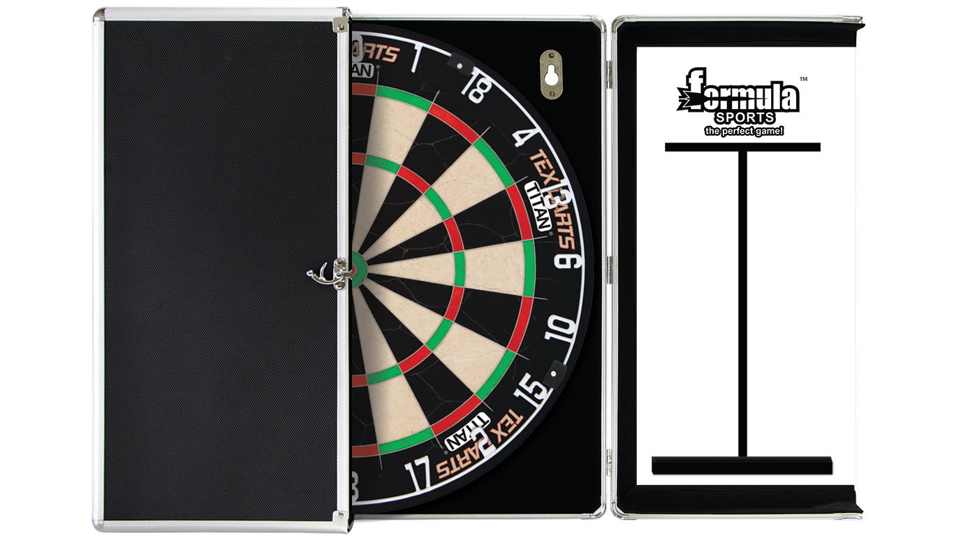 Tex Darts Titan Dart Board with Modern Aluminium Cabinet + Darts