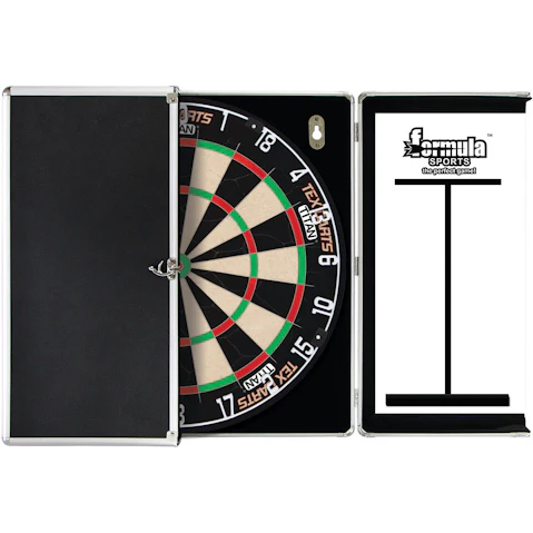Tex Darts Titan Dart Board with Modern Aluminium Cabinet + Darts
