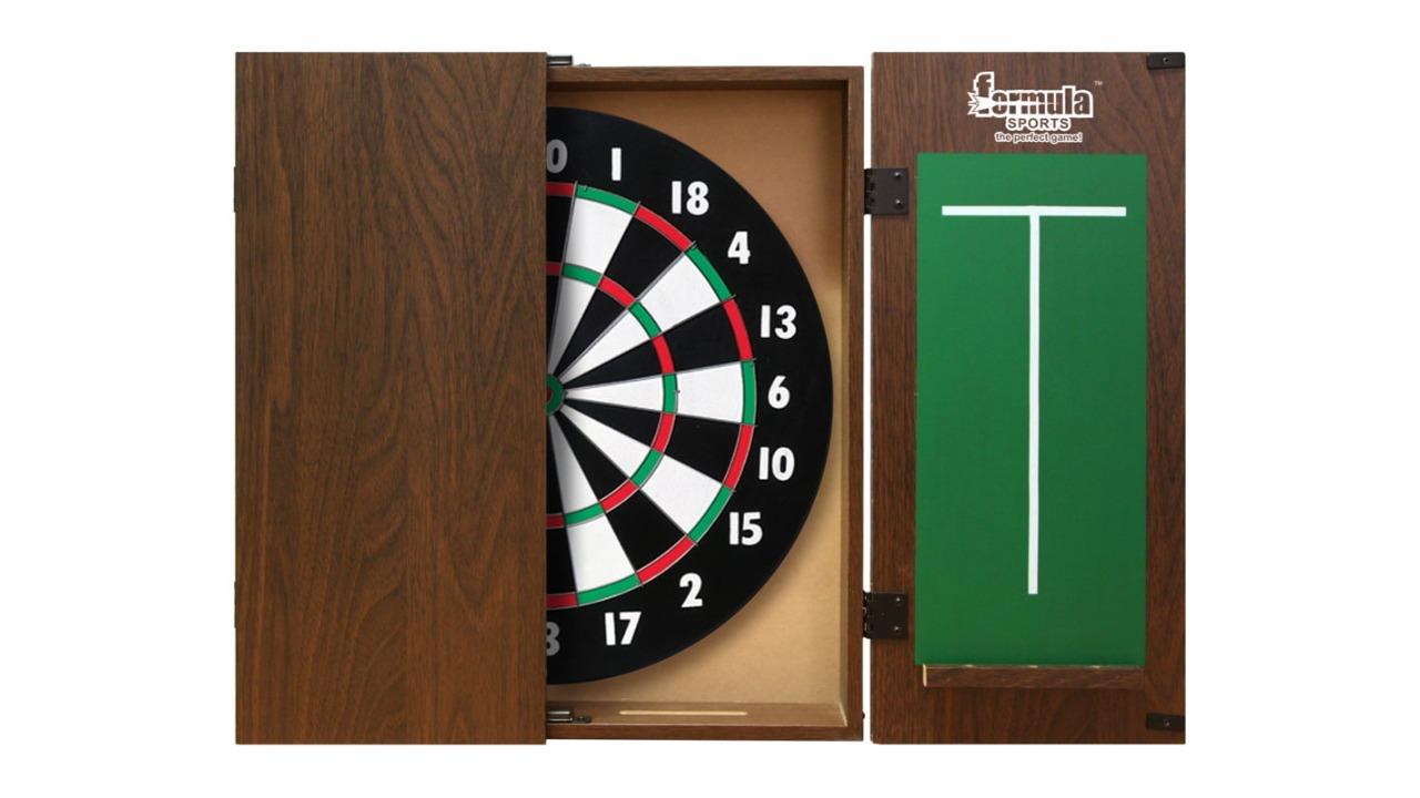 Formula Sports 15inch Dartboard Cabinet Set - Walnut