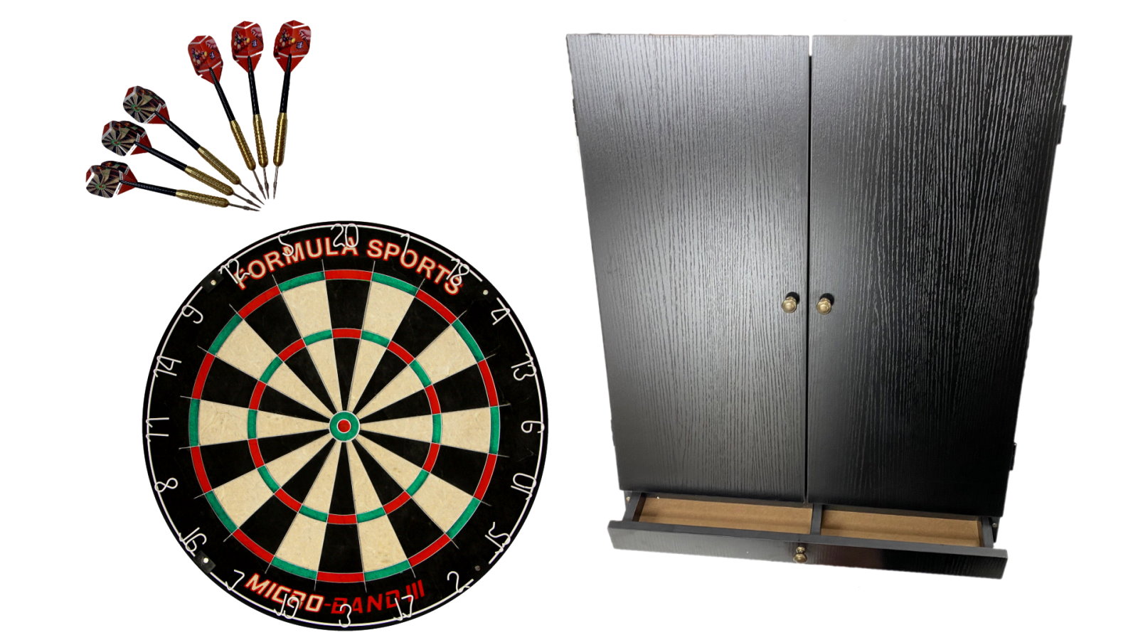 Formula Sports Micro Band 3 Bristle Dartboard with Tex Darts Black Cabinet + Storage Drawer