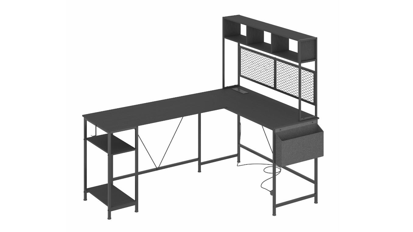 Advwin L-Shaped Gaming Reversible Computer Corner Desk - Black