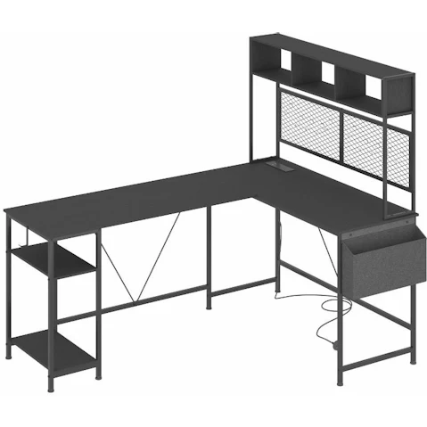Advwin L-Shaped Gaming Reversible Computer Corner Desk - Black