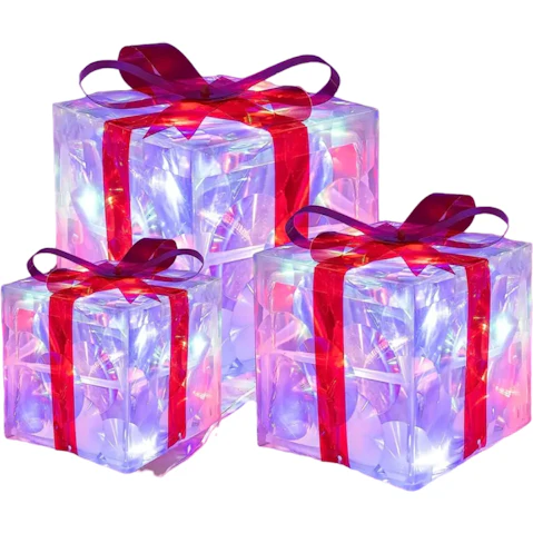 TM 3 Piece Christmas Lighted Gift Box Set