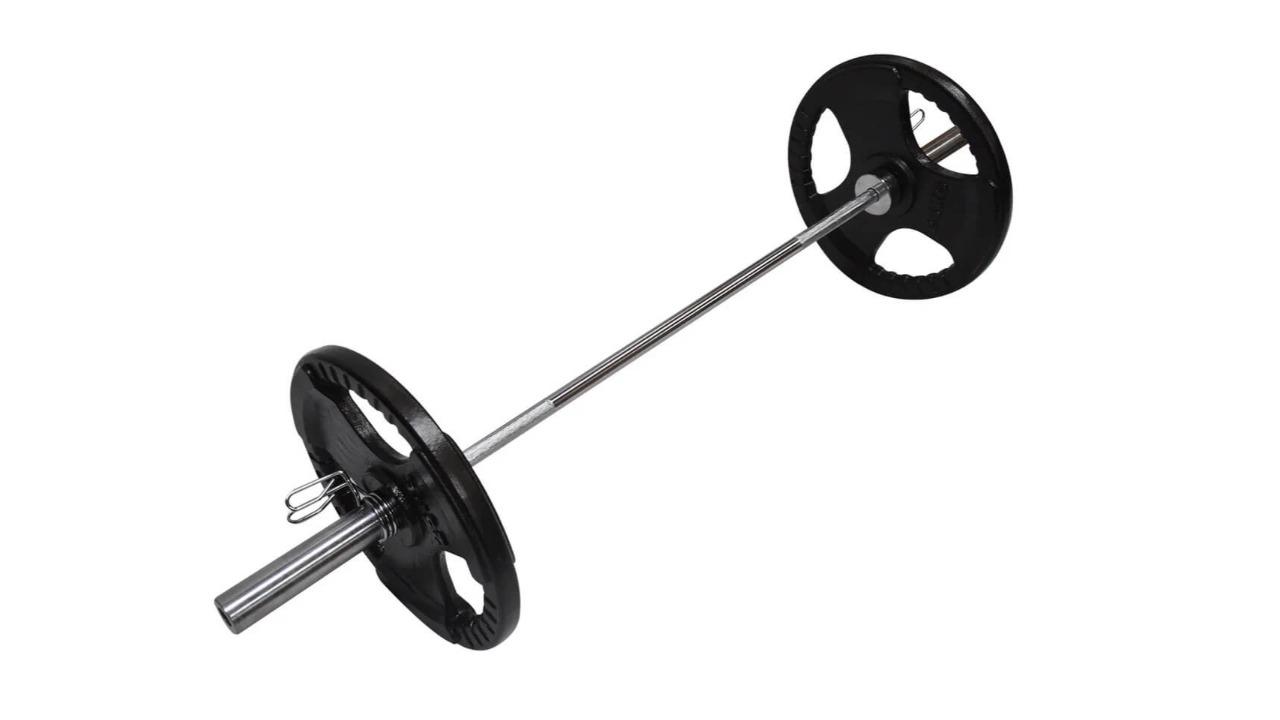 Sweat Central 45kgs Package: 15kg Olympic Barbell + 30kg Rubber Weight Plates + Spring Collar