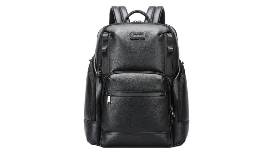 Bopai Black Premium Leather Travel Backpack - 33L