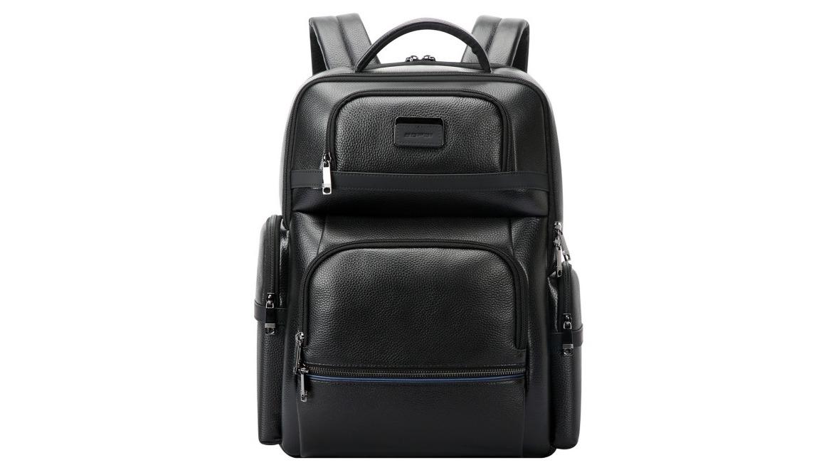 Bopai Black Cowhide Leather Business Backpack - 33L