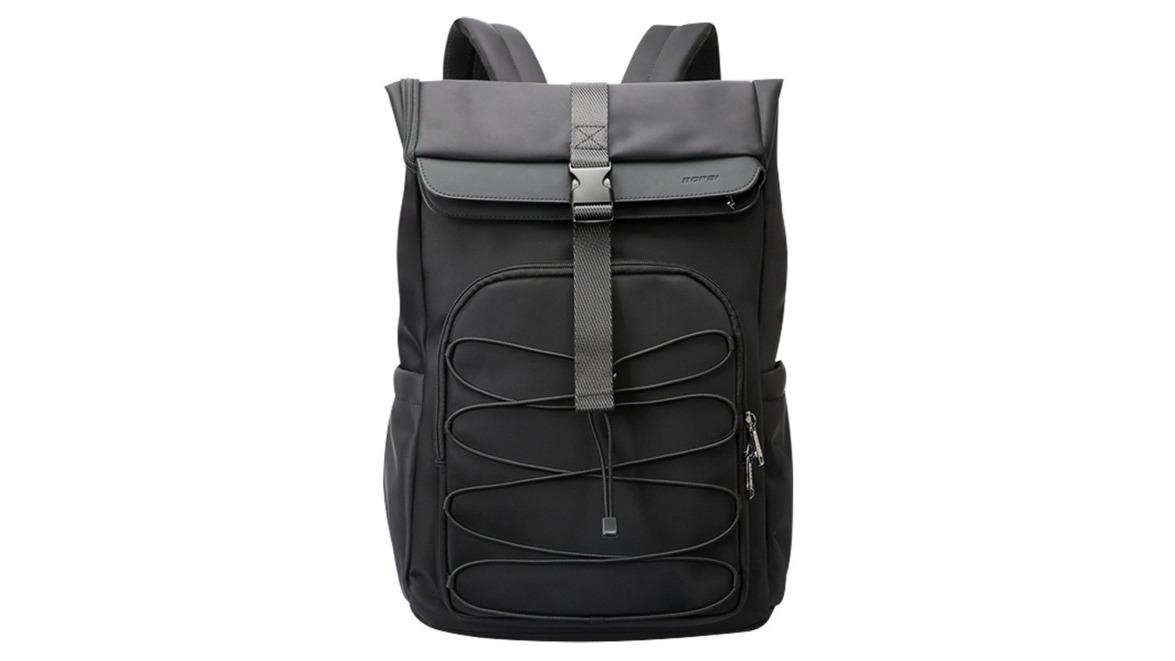 Bopai Black Leather Spring-Suspension Backpack - 36L