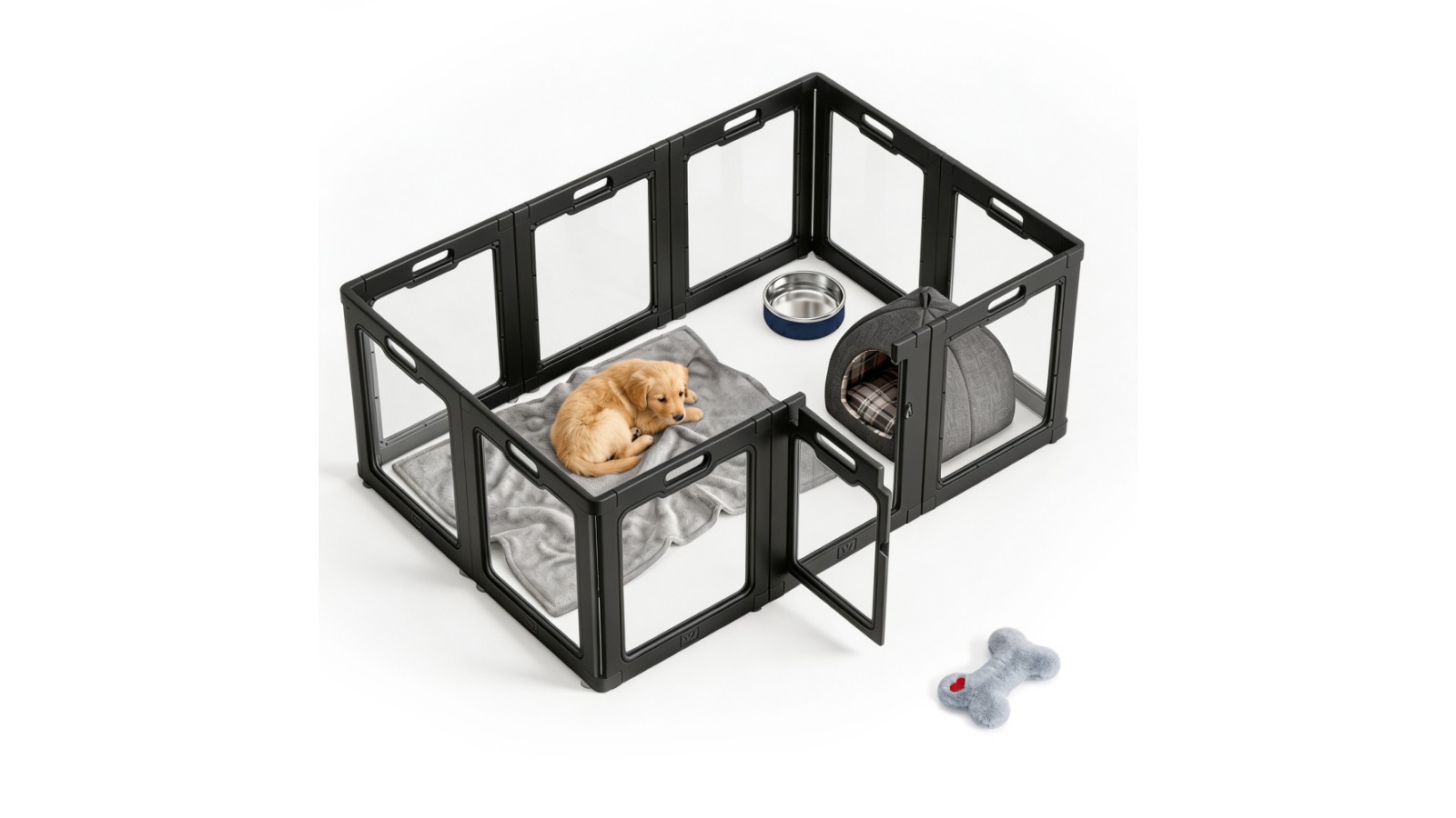 Advwin Portable Puppy Playpen with Lockable Door - Black