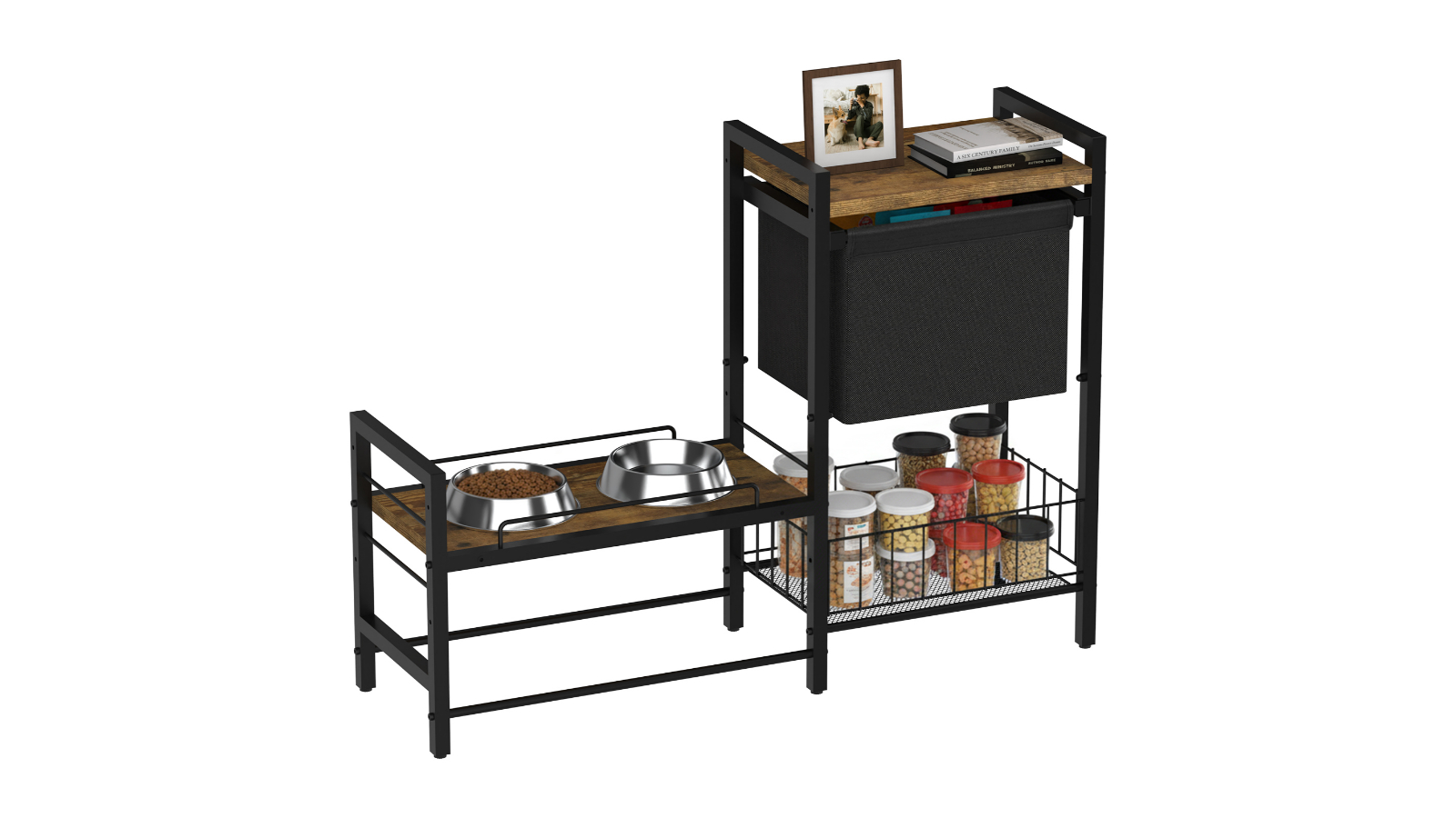 Advwin Elevated Dog Bowls Stand with Storage Organizer
