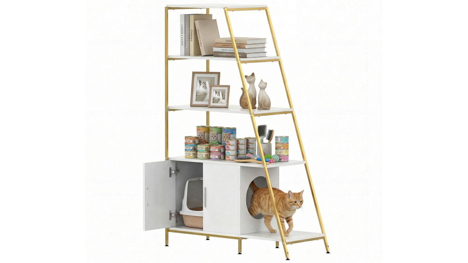 Advwin All-In-One Cat Litter Box Enclosure with Storage Shelf Cat Tree