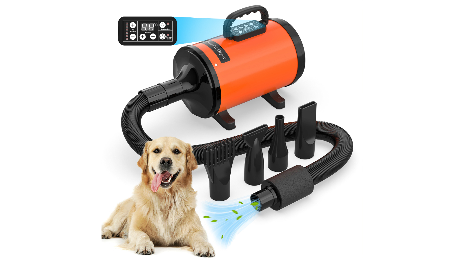 Advwin Pet Grooming Blow Dryer Smart LCD Display - Orange